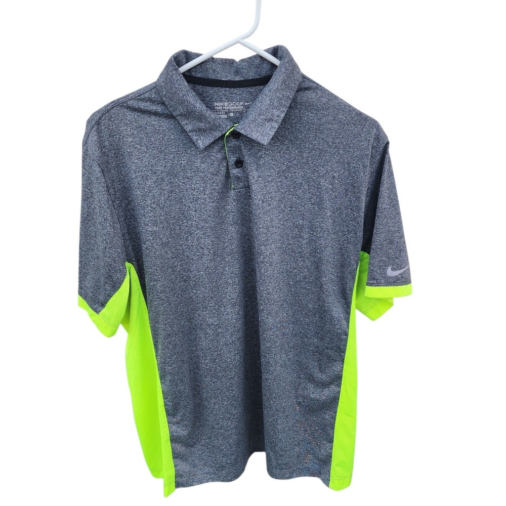 Nike Golf Tour Performance Dri-FIT Polo Shirt Mens Large Grey Neon Green Heather